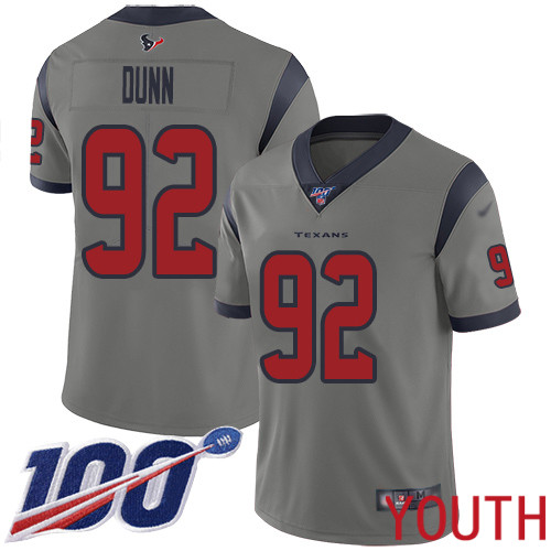 Houston Texans Limited Gray Youth Brandon Dunn Jersey NFL Football #92 100th Season Inverted Legend->houston texans->NFL Jersey
